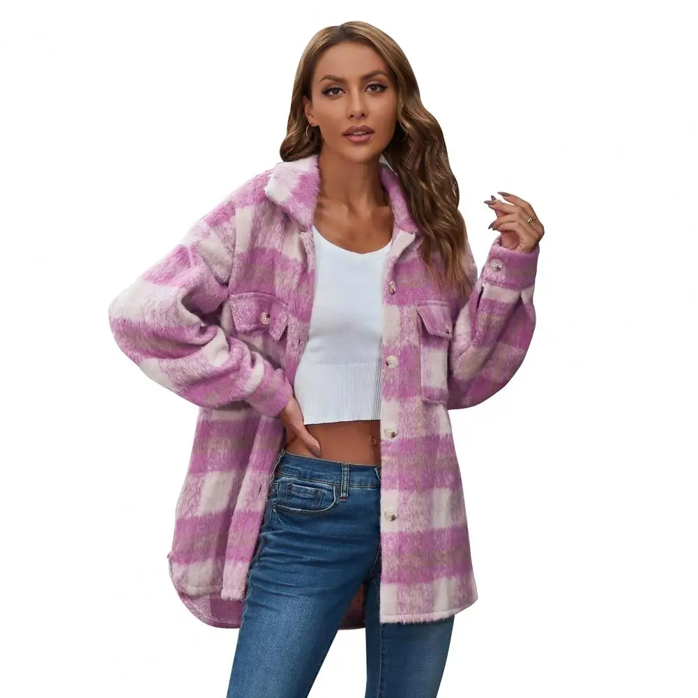 

Chic Women Winter Coat Single-breasted Contrast Color Women Coat Cardigan Soft Lady Coat