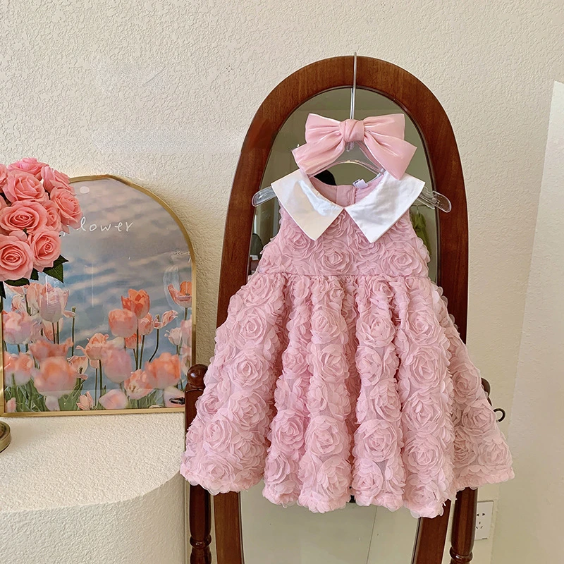 

2023 New Girls Princess Dresses for Kids Sleeveless Floral Party Tutu Prom Wedding Vestidos Summer Children Clothing