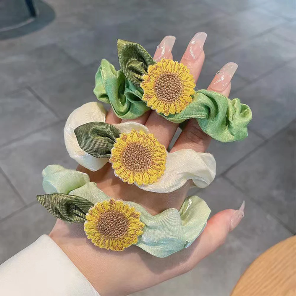 

Cute Sunflower Scrunchies Elastic Rubber Hair Bands Women Girls Solid Headband Ponytail Holder Hair Ties Accessories Fashion