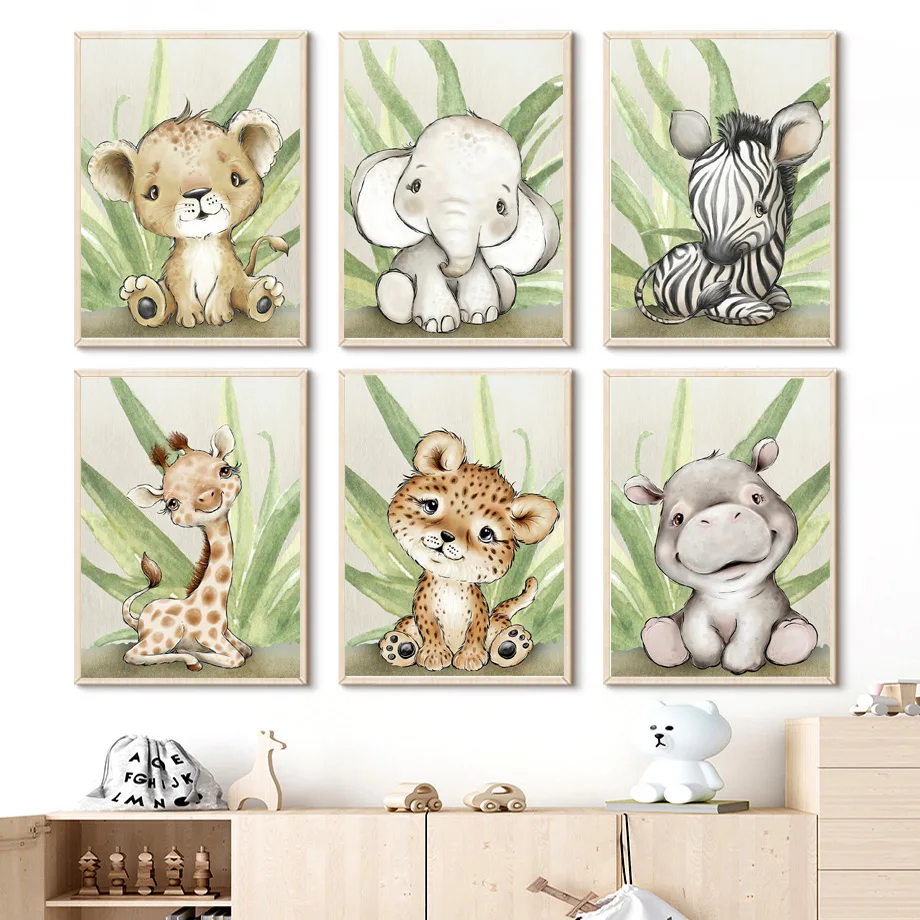 

Cartoon Forest Animals Lion Zebra Hippo Elephant Wall Art Canvas Painting Nordic Posters And Prints Wall Pictures Baby Kids Room