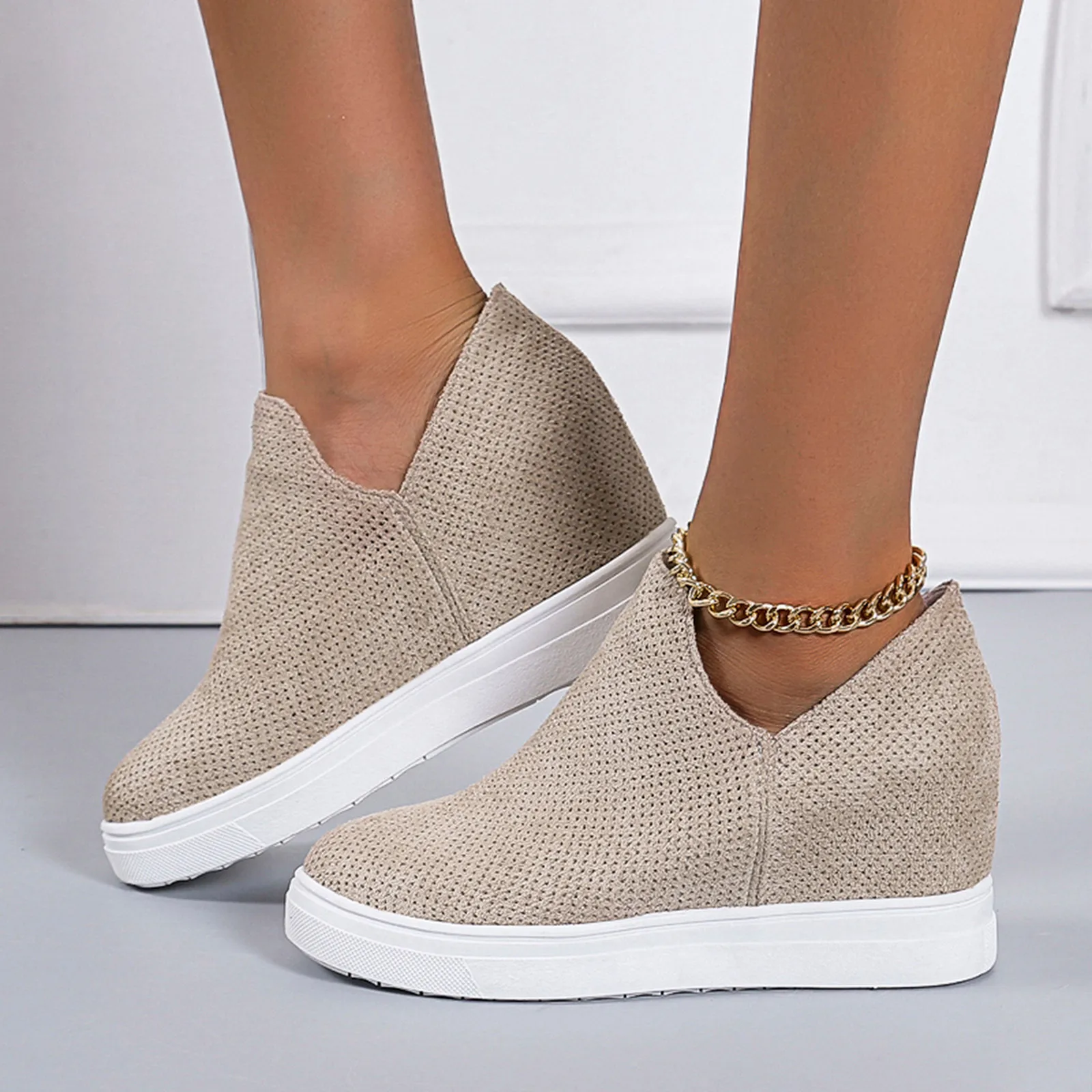 

Women's Sport Shoes Thick Bottom Wedge Breathable Mesh Outdoor Casual Slip On Fitness Running Vulcanized Sneakers Shoes