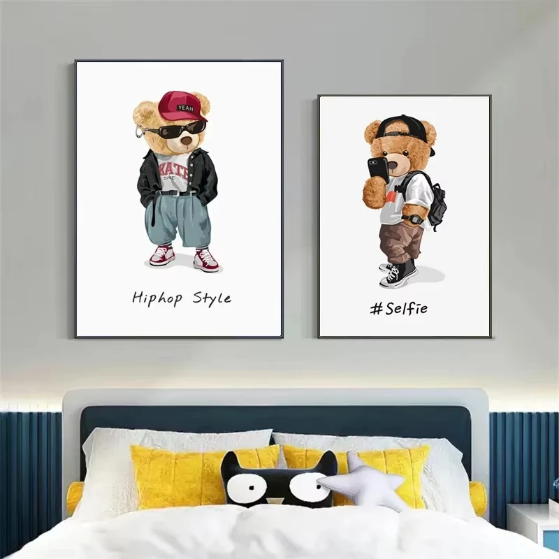 Мультяшный милый плюшевый мишка забавные крутые экшн-плакаты и принты настенные