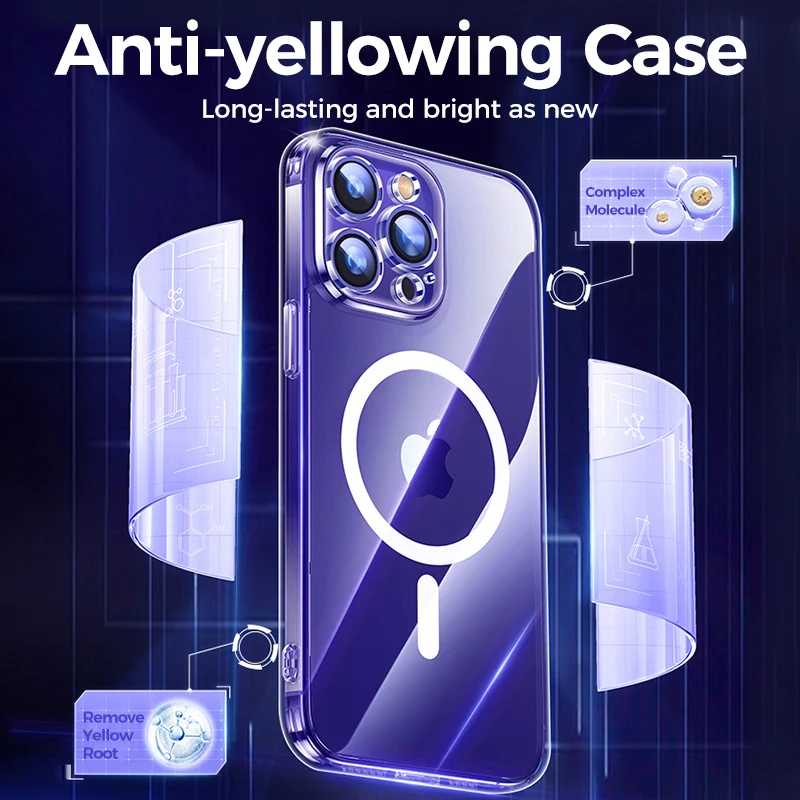 Joyroom Magnetic Case For iPhone 14 13 12 ProMax Transparent Cover For iPhone 13 Pro Max Case Wireless Charger Magnet Back Cover