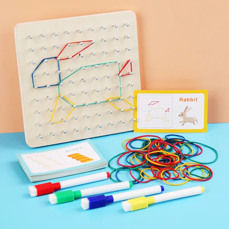 

Детские креативные игрушки Монтессори, графические Резиновые Доски для ногтей с карточками, обучение детям дошкольного возраста, обучение мелким мотором