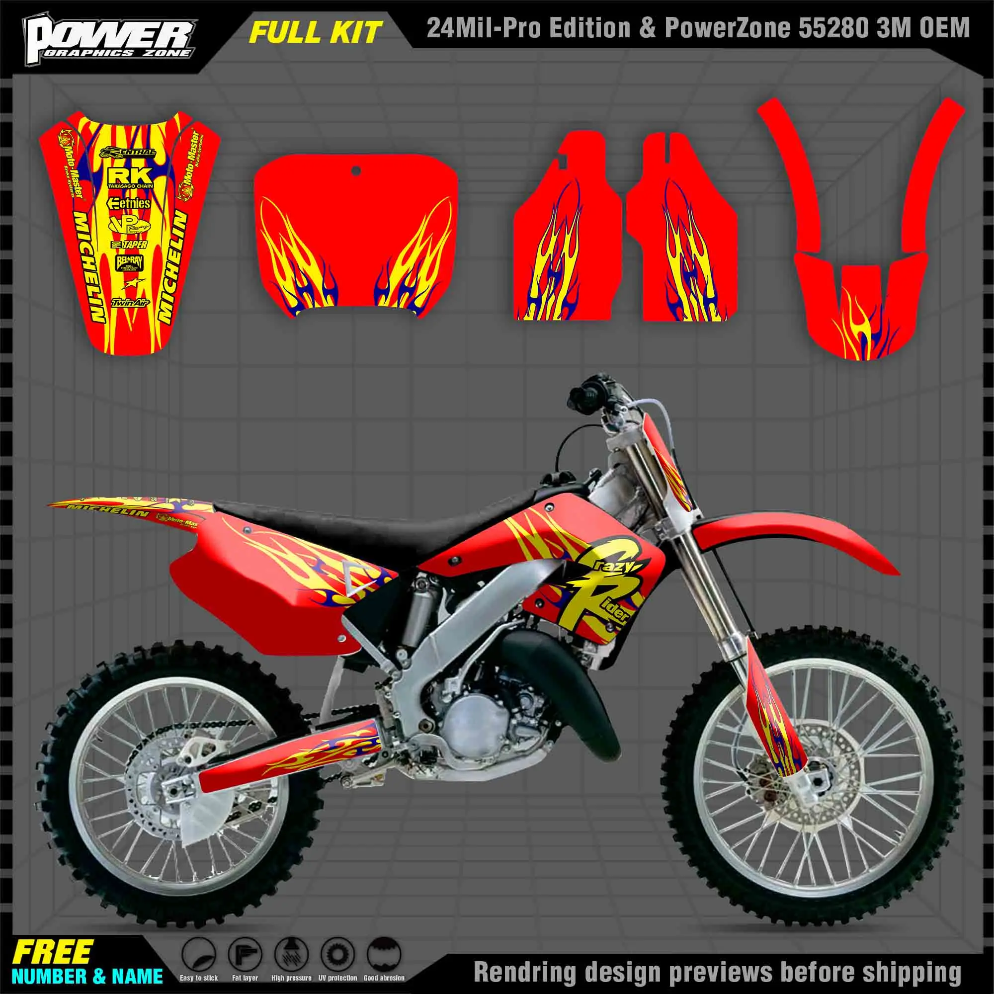 

PowerZone Custom Team Graphics Decals 3M Stickers Kit For Honda 00-01 CR125-250 Stickers 2000 2001 014