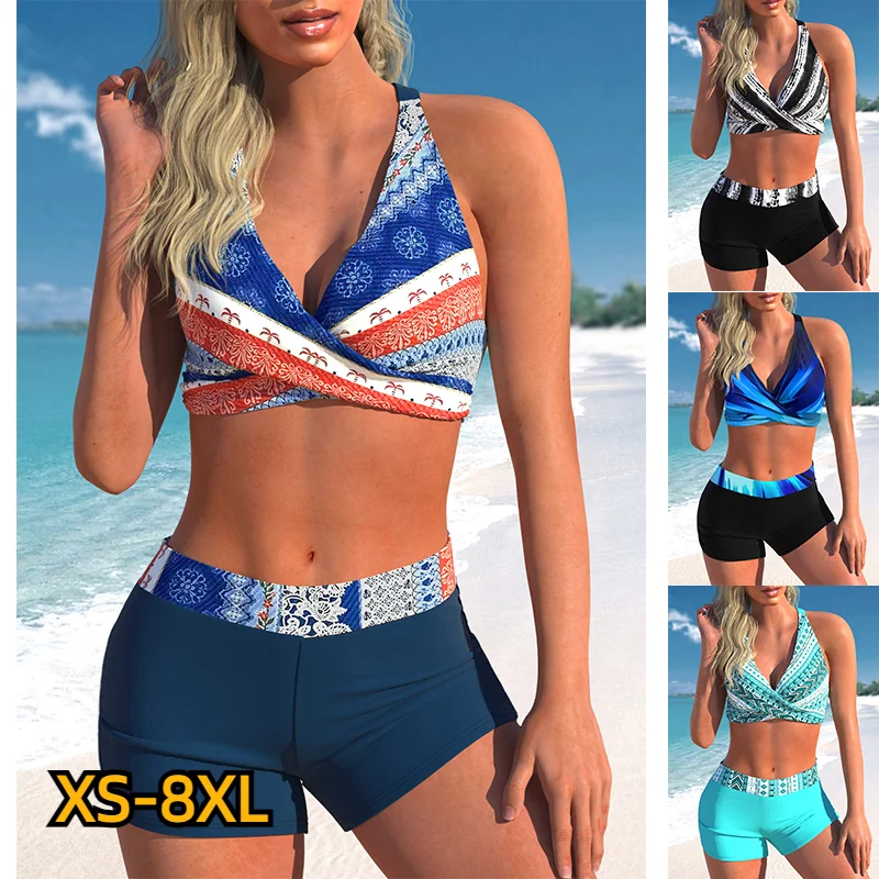 2023 женские Танкини с высокой талией, Летний Новый дизайн, купальники с принтом, купальник, бикини, купальный костюм, комплект из двух предметов, женский пляжный костюм