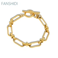 fanshidi paper clip chain toggle bracelets women stainless steel metal heavy duty chain texture bracelet