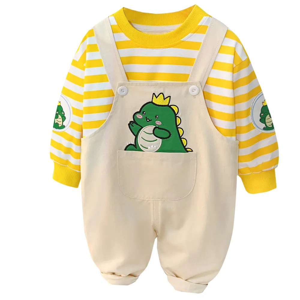 

Kids Clothes Baby Girls Stripe Long Sleeve T Shirt Overalls 2 Pcs Suit Spring Boys Clothes Cartoon Toddler Infant Outfit Sets
