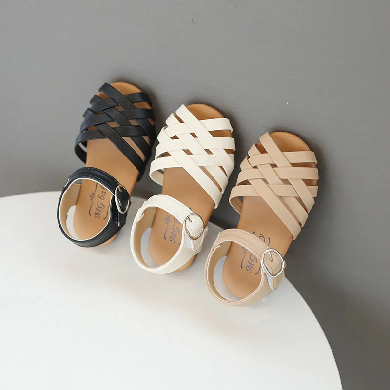 

Kids Toddler Colors Three Out Plain Light Sandals Band Cross Summer Girl's 21-30 Daily Peep Hollow Sliders Toe Children Shoes