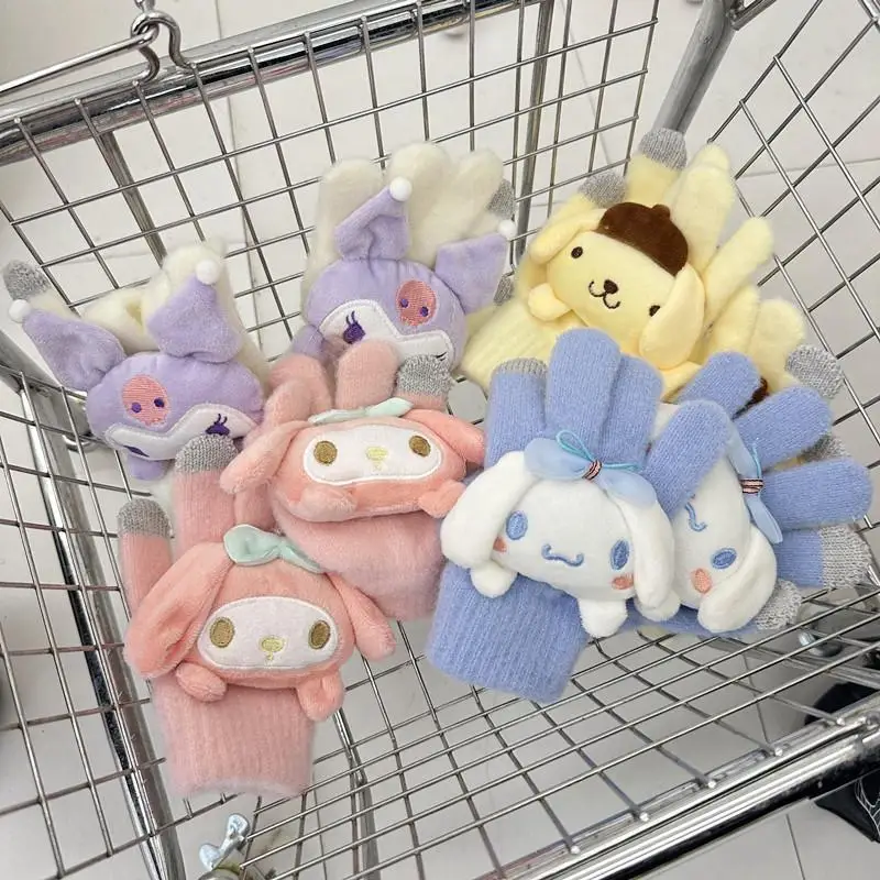 

Kawaii Sanrio Glove Cute My Melody Cinnamoroll Kuromi Plush Sweet Cartoon Windproof Warm Knitted Glove Children Christmas Gift