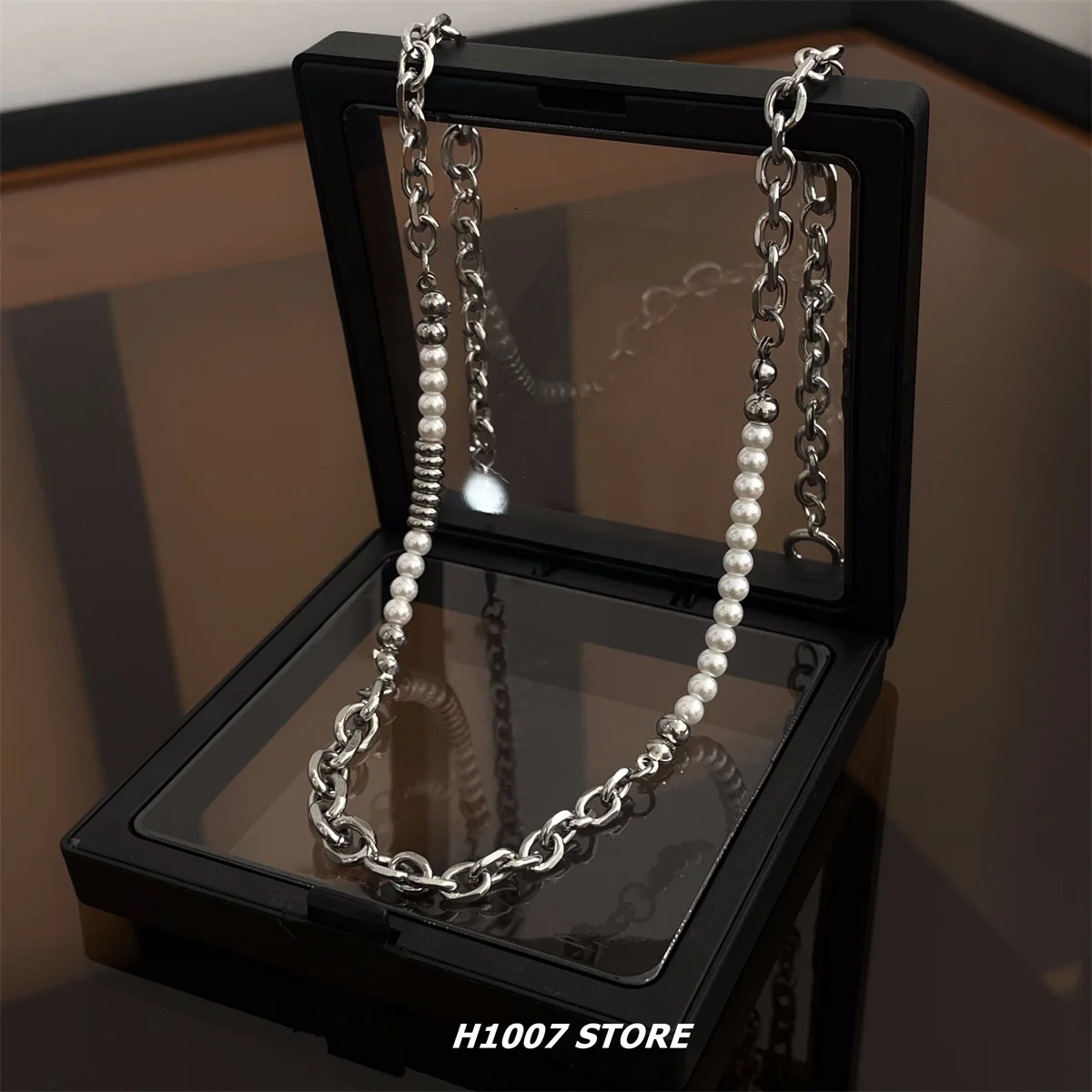  Мужское колье из титановой стали в стиле пэчворк с жемчугом и бисером ожерелье