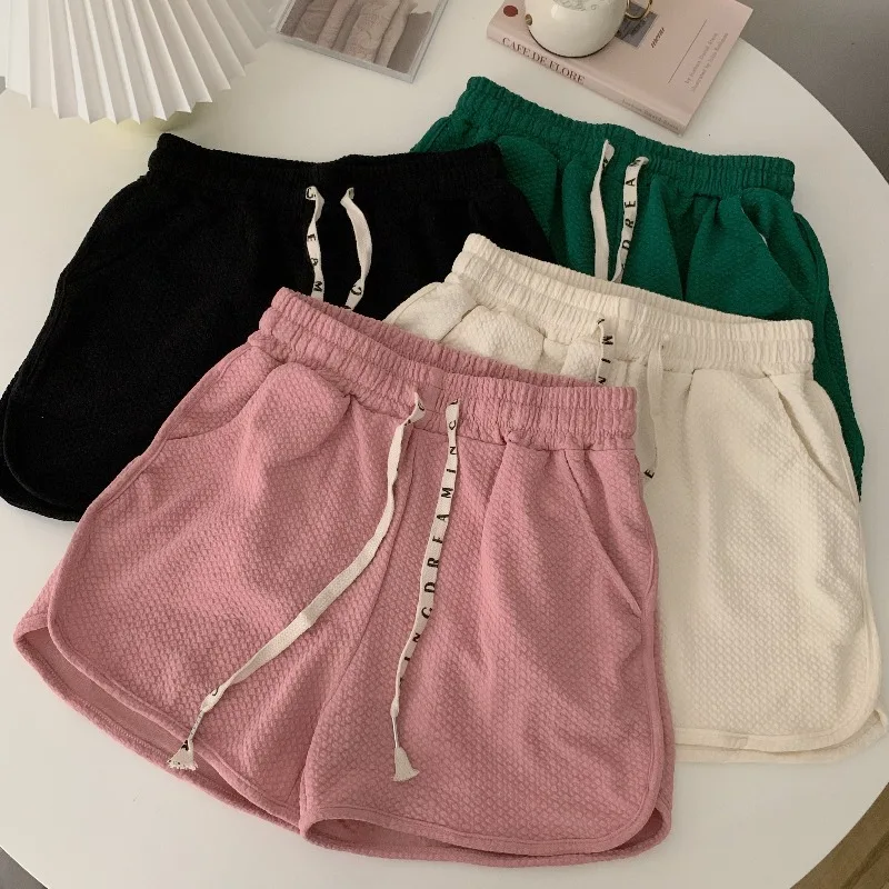 2022 Summer New Waffle Puff Casual Shorts, New Loose-Fitting Hot Pants Drawstring Sports Pants  Shorts