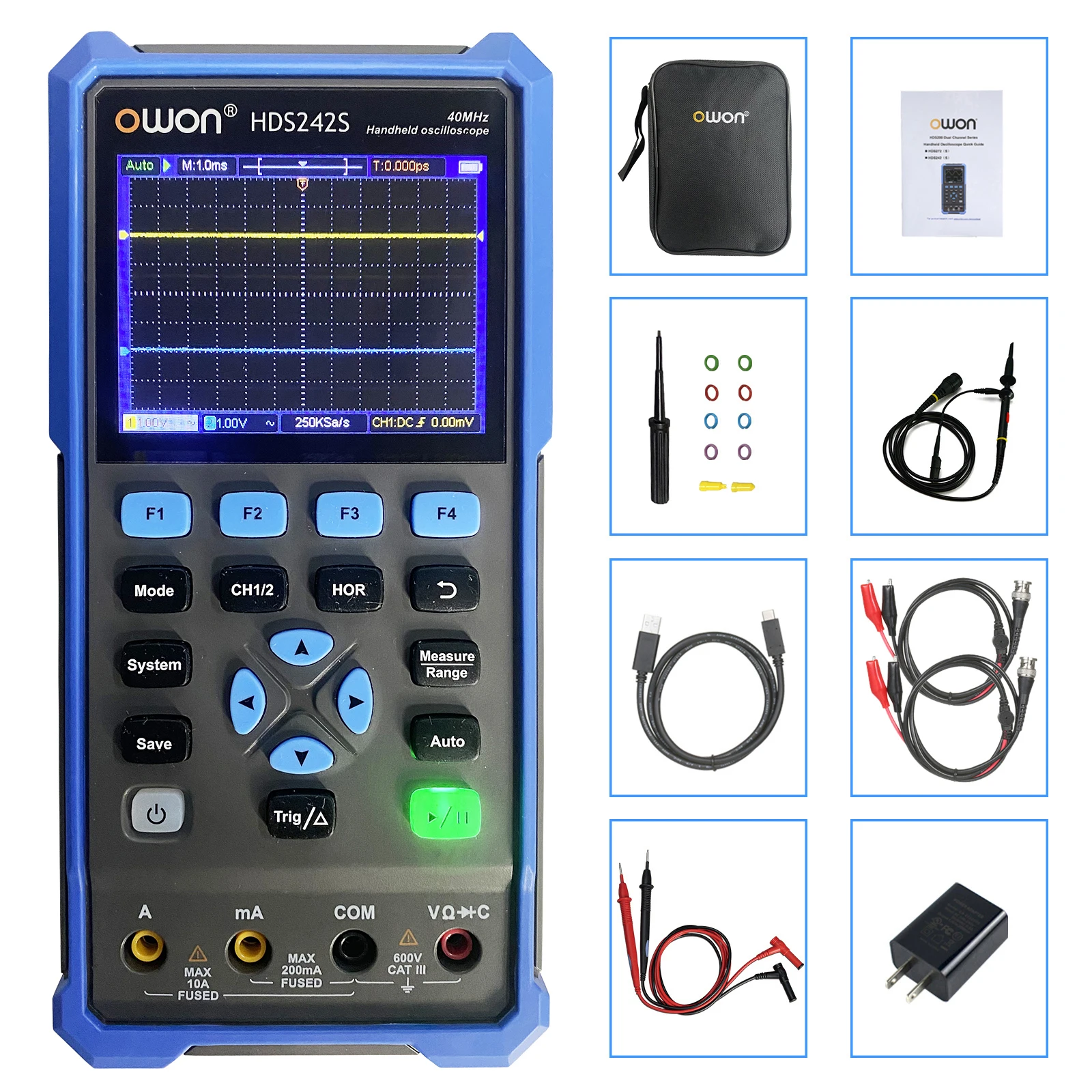 

Цифровой осциллограф и генератор сигналов OWON 3 в 1, портативный USB 2-канальный тестовый измерительный прибор HDS242S HDS272S 40 МГц 70 МГц