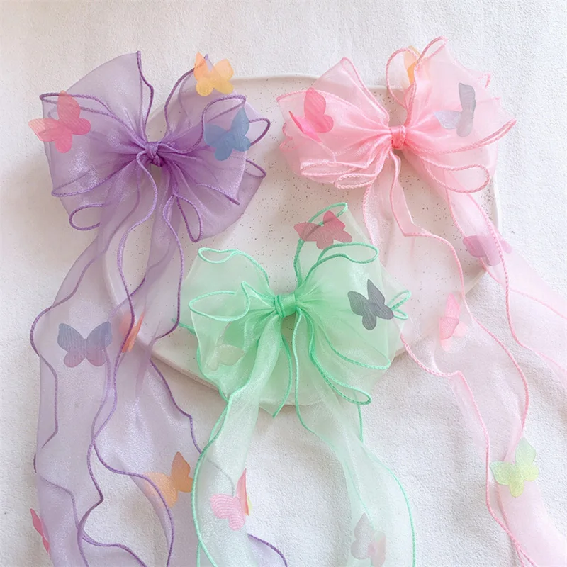 

Butterfly Streamer Hair Bows for Girls Sweet Mesh Hair Braiding Clips Tassel Long Hairpin Hair Styling Barrettes Accessories