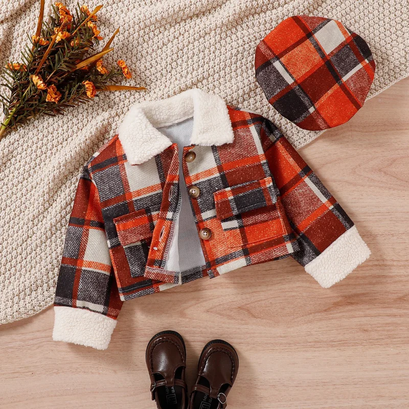 Купи 2022 Children's Autumn and Winter Plaid Coat Korean Fashion Girls Warm Coats Plaid Splicing Wool Collar with Hat Jacket 3-7Yrs за 1,003 рублей в магазине AliExpress