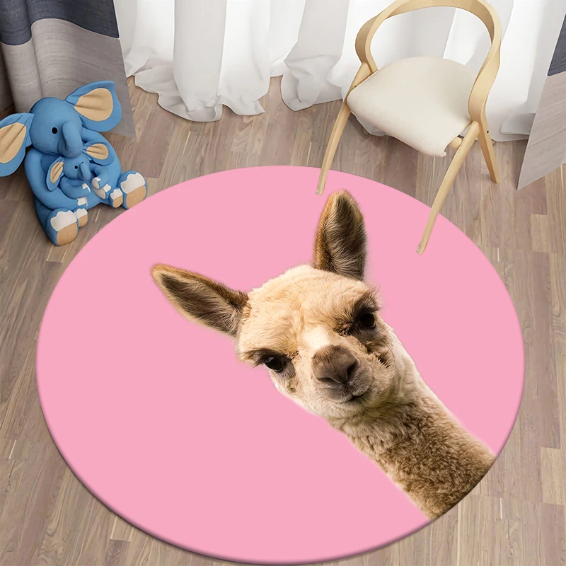 

Funny alpaca expression pet pad round carpet floor mat living room carpet polyester carpet mat children's room decor rugs