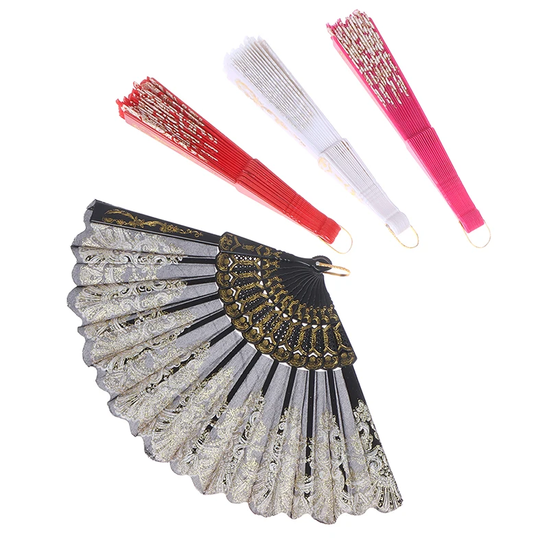 

Spanish Style Dance Party Fan Folding Fan Wedding Silk Lace Fan Folding Held Flower Fan Craft Gift Decor