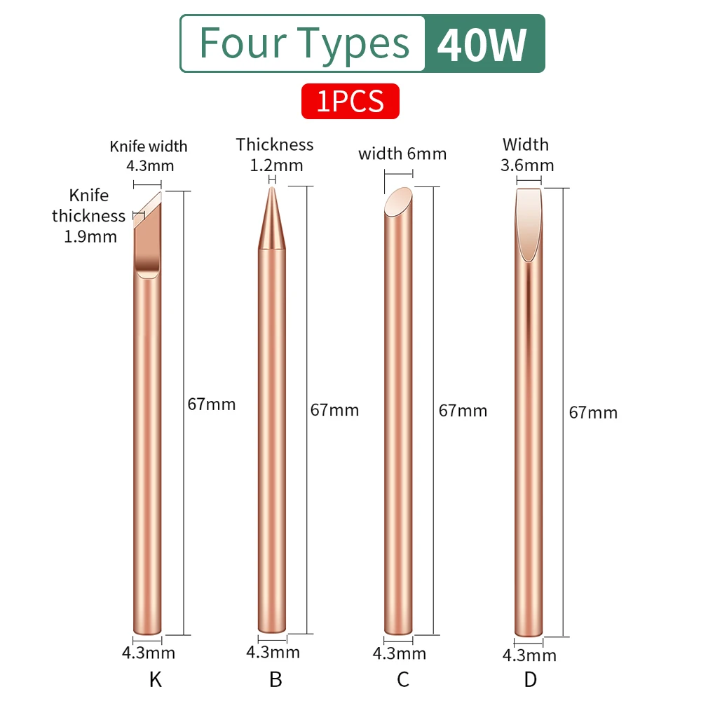 

Наконечники паяльника LUXIANZI из меди 30Вт 40Вт 60Вт B C D K