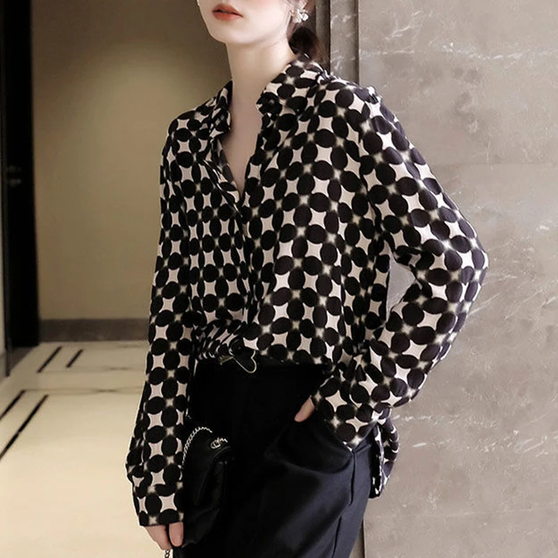 

Модные элегантные женские рубашки 2022, весенние топы, темпераментная популярная рубашка с принтом и рукавами-фонариками, женская одежда, пов...