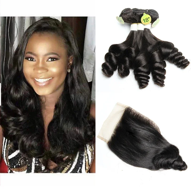 Свободные волнистые пучки с застежкой 4x4 бразильские человеческие волосы 5 шт.