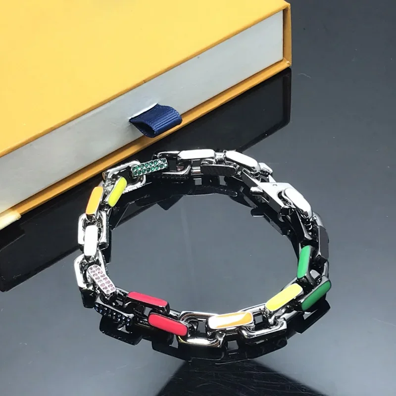 

New Inlaid Colored Zircon Red Orange Green Enamel Bamboo Knot Bracelet For Men's Charm Jewelry Party Rock Hip-Hop Accessories