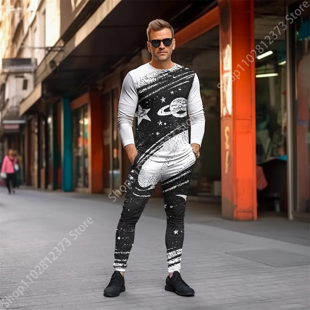 2023 Long Sleeve T-shirt Tracksuit Men Two Piece Set Men 3D Letter Graffiti Printing Fashion Casual Streetwear Clothes For Men