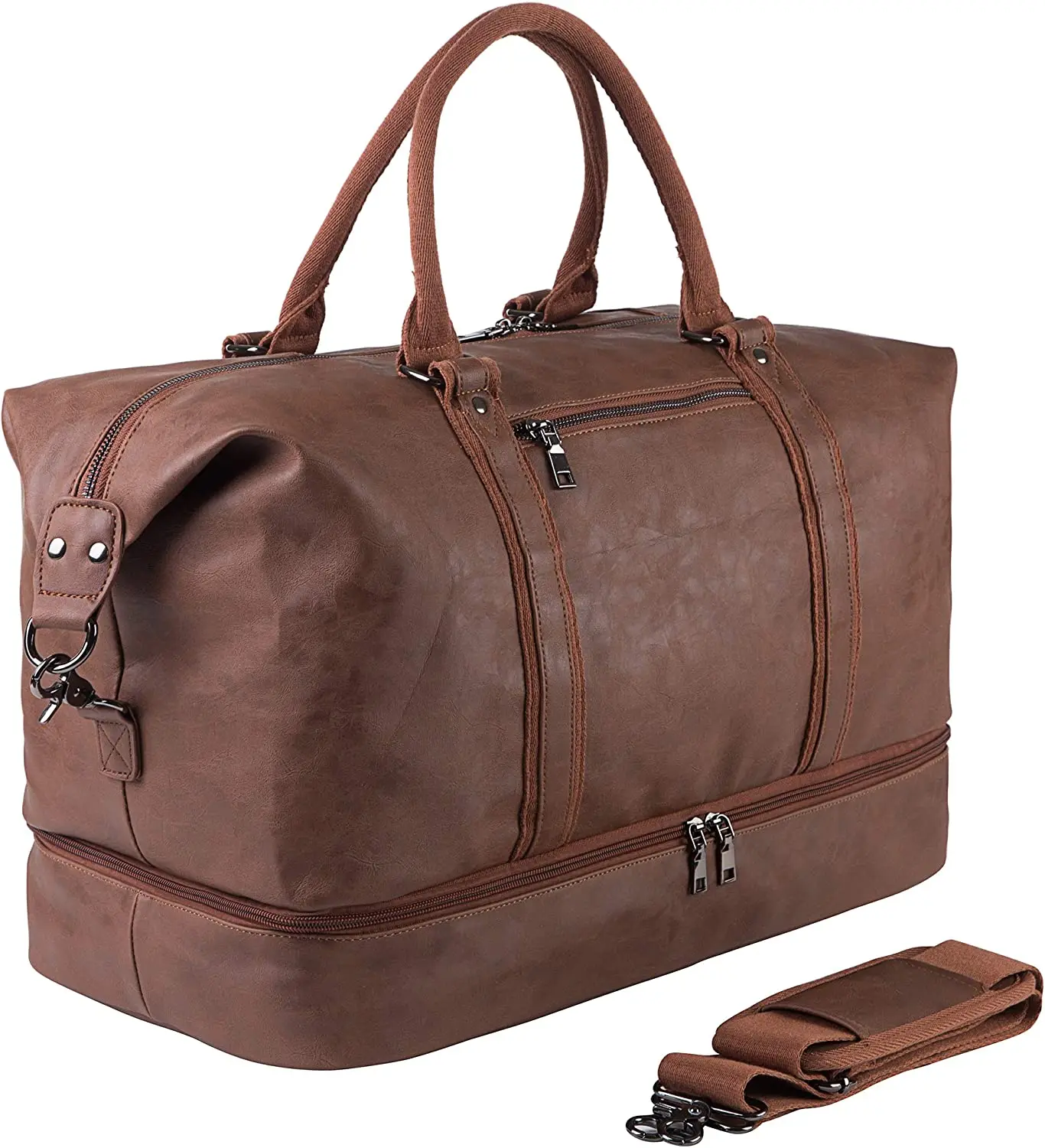 

Leather Travel Bag with Shoe Pouch, Overnight Bag Waterproof Leather Large Carry On Bag Travel Tote Duffel Bag for Men or Women