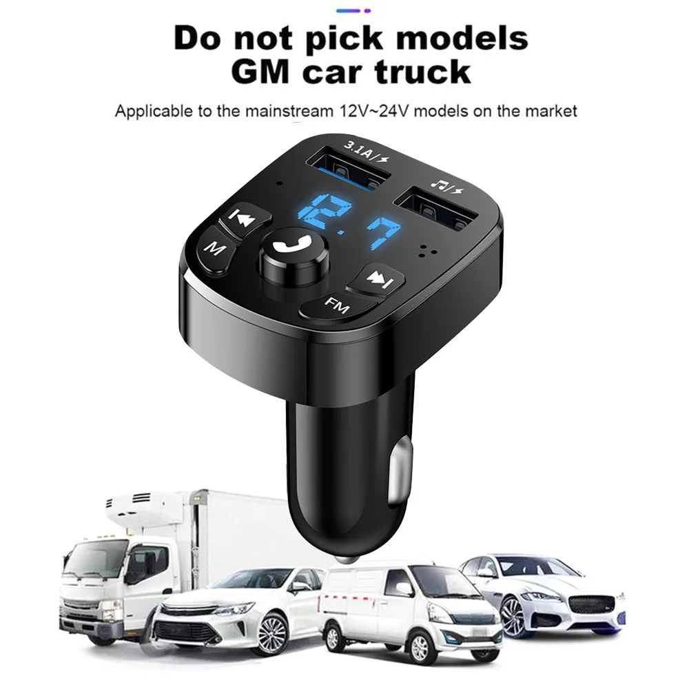 Car Kit FM Transmitter Bluetooth Audio Dual USB Car MP3 Player autoradio Handsfree Car Charger 3.1A Fast Charger Car Accessories images - 6