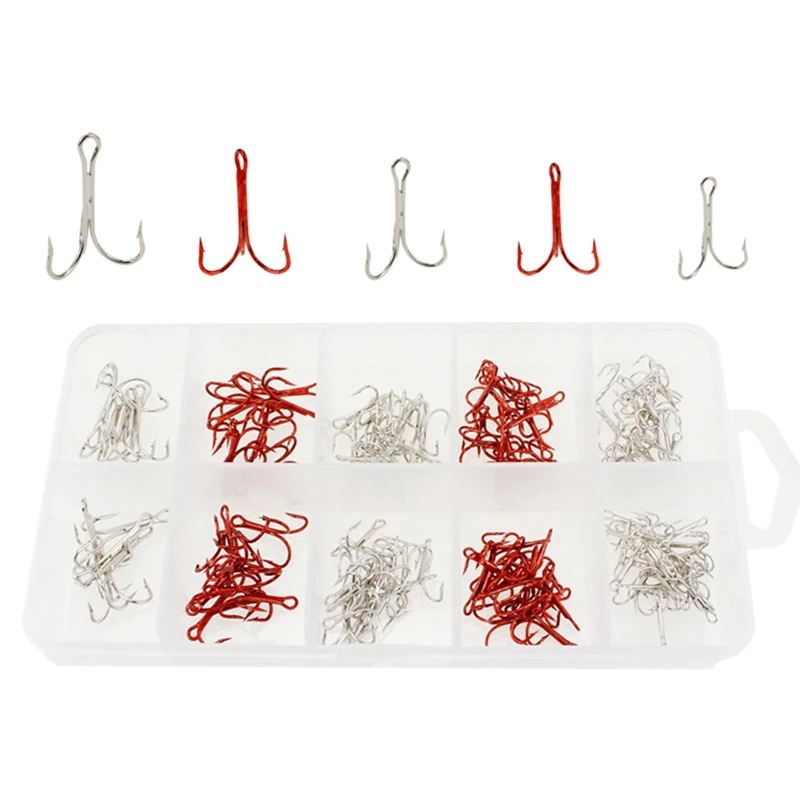 

130Pcs/Lot Treble Fishing Hook High Carbon Steel Hooks Fishing Tackle Fish for Saltwater and Freshwater Fishing