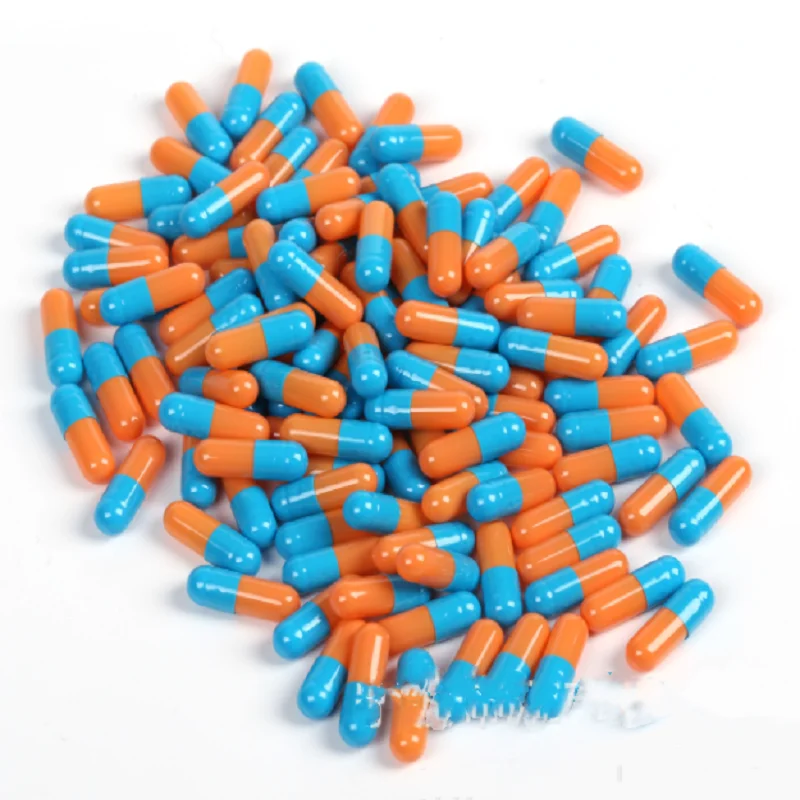 

wholesale 2# empty capsules 10000pcs Blue orange hard gelatin empty capsules 2# joined capsules available Packing bottle