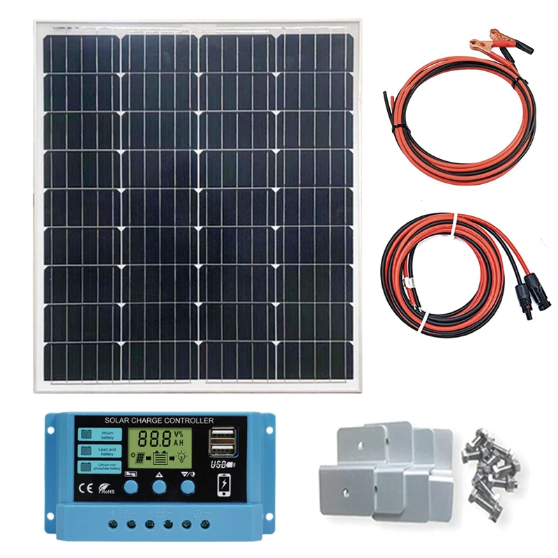 

100W 12V Solar Panel Moncrystalline Solar Panel Kit 30A Charge Controller Mounting Bracket for RV Trailer Camper Marine Off Grid