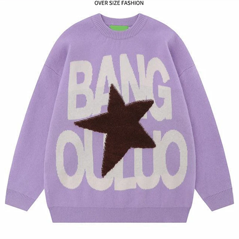 Корейский стиль K-pop свитера для мужчин в стиле хип-хоп с надписью и вышивкой Звезд