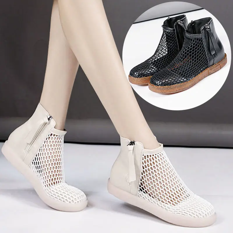 

Summer New Ankle Boots Woman Round Toe Zipper Boots Fashion Comfort Soft Bottom Sandals All-Match Cool Boots