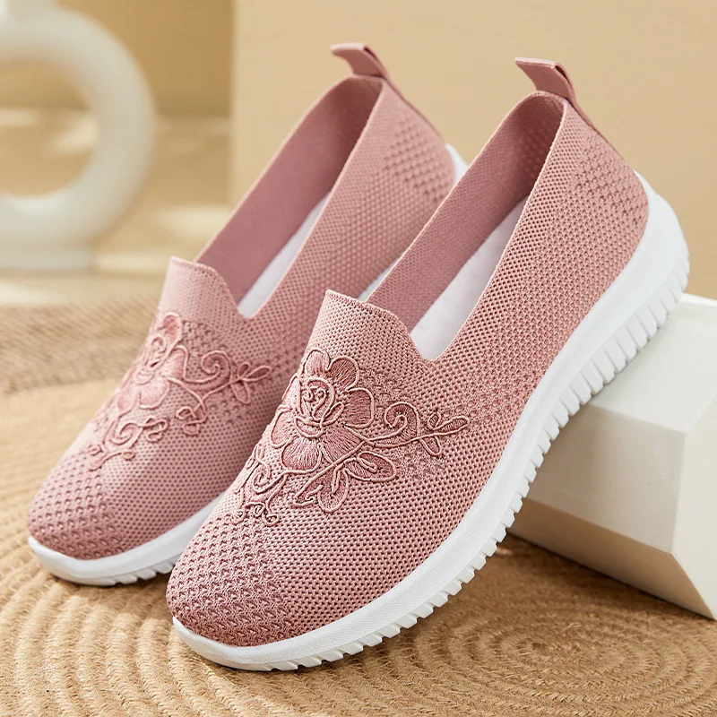 

Cheap Mom Summer Mesh Knitting Sneakers Women Breathable Mary Janes Shoes Non-slip Ladies Casual Nurse Office Shoes Ballet Flats