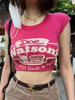 y2k top short sleeve t shirts letter print crop top women outfits summer clothes o neck baby tees streetwear solid pink t shirt
