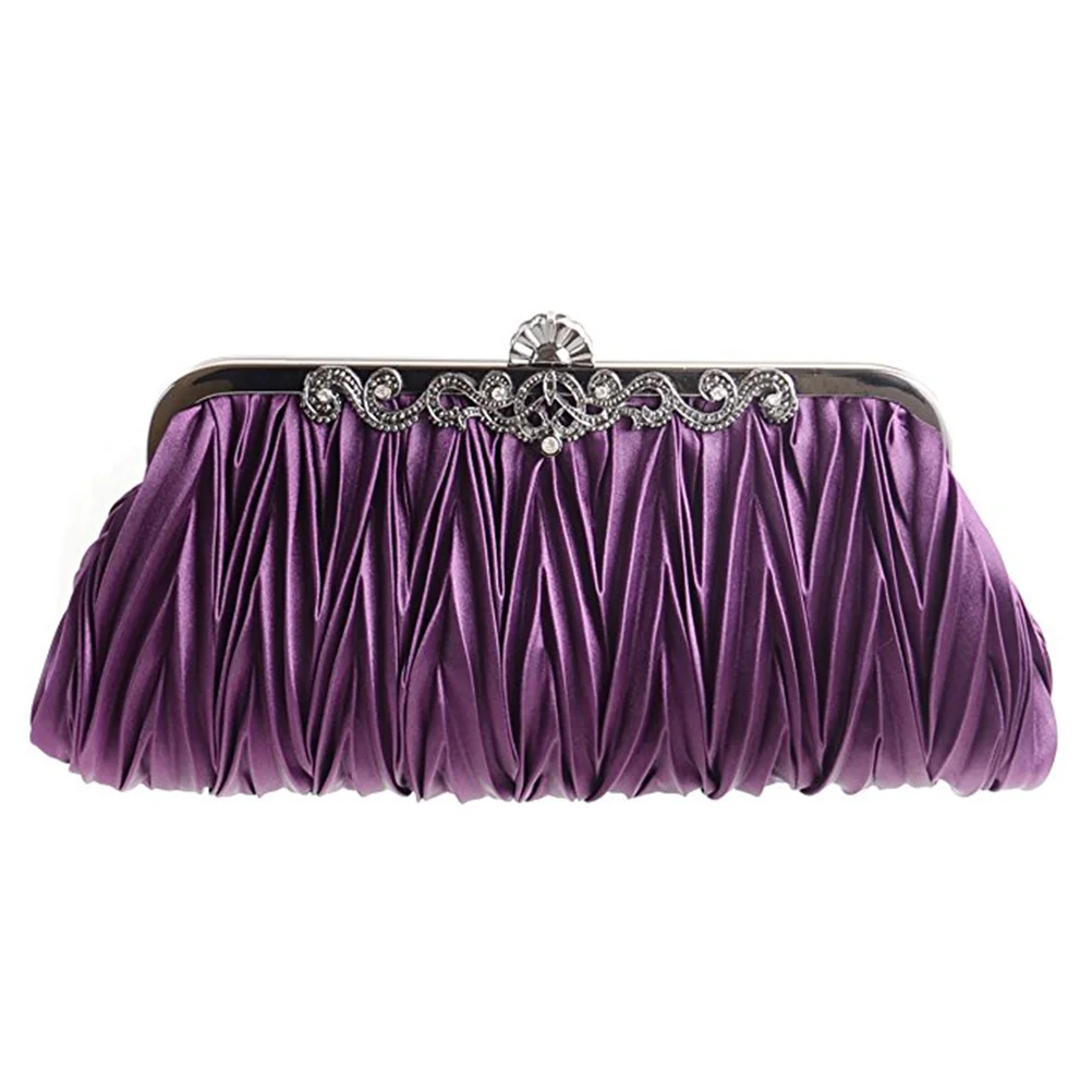 

1pc Clutch Bag Satin Pleated Bag Cocktail Evening Handbags Purple Handbags Purse Handbag for Lady Madam Girl