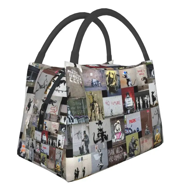 

Banksy уличная термоизолированная сумка для ланча с граффити, Женский переносной контейнер для еды в Лондоне, поп-арт, многофункциональная кор...