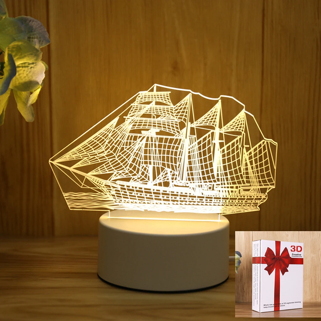 3D LED Night Light Big Sailboat Sunset Bedside Desk Lamp For Bedroom Indoor Novelty Illusion Child Party Decor Indie Kid Gift