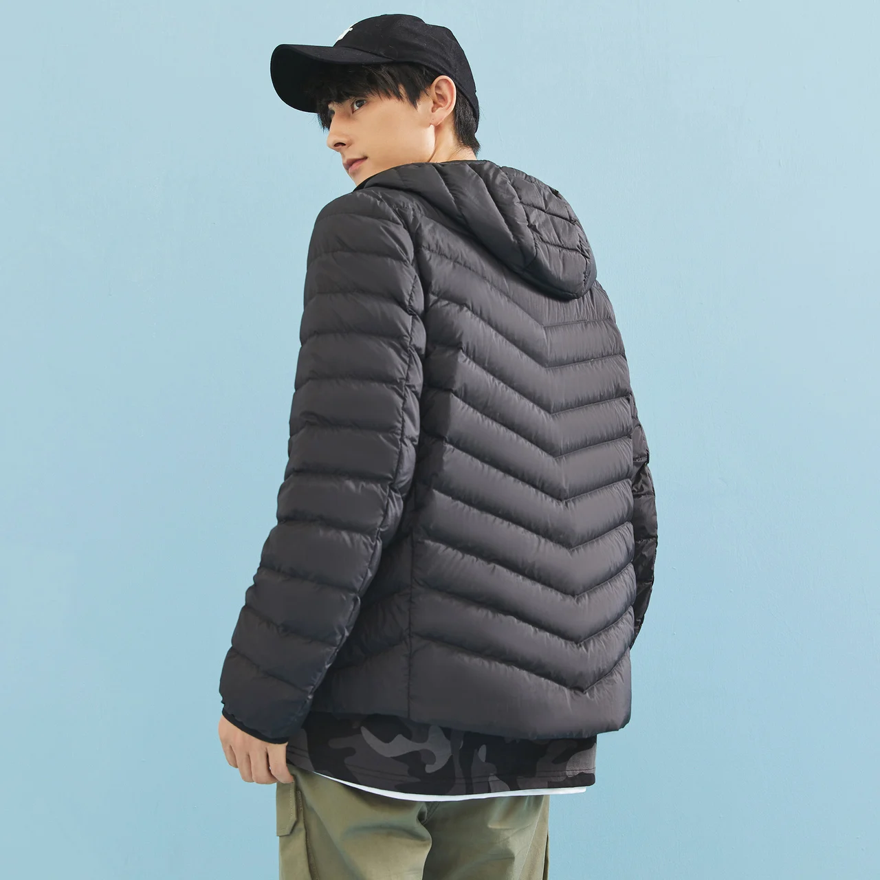 Metersbonwe Solid Color Down Coat Men  Winter Hooded Light Down Coat 90% Gray Duck Down  Clothes Youth Warm Ultralight Down Coat