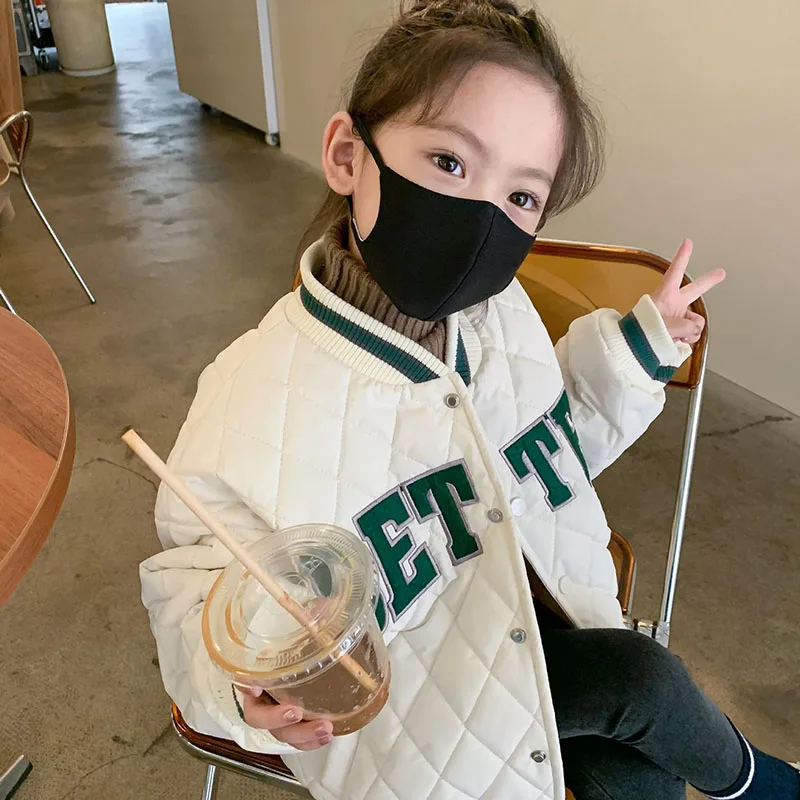 

Baby Boys And Girls Fashion Letter Cotton Jacket Bomber Lingge Autumn Winter Jacket 2022 New Loose Thickened Warm Kids Clothing