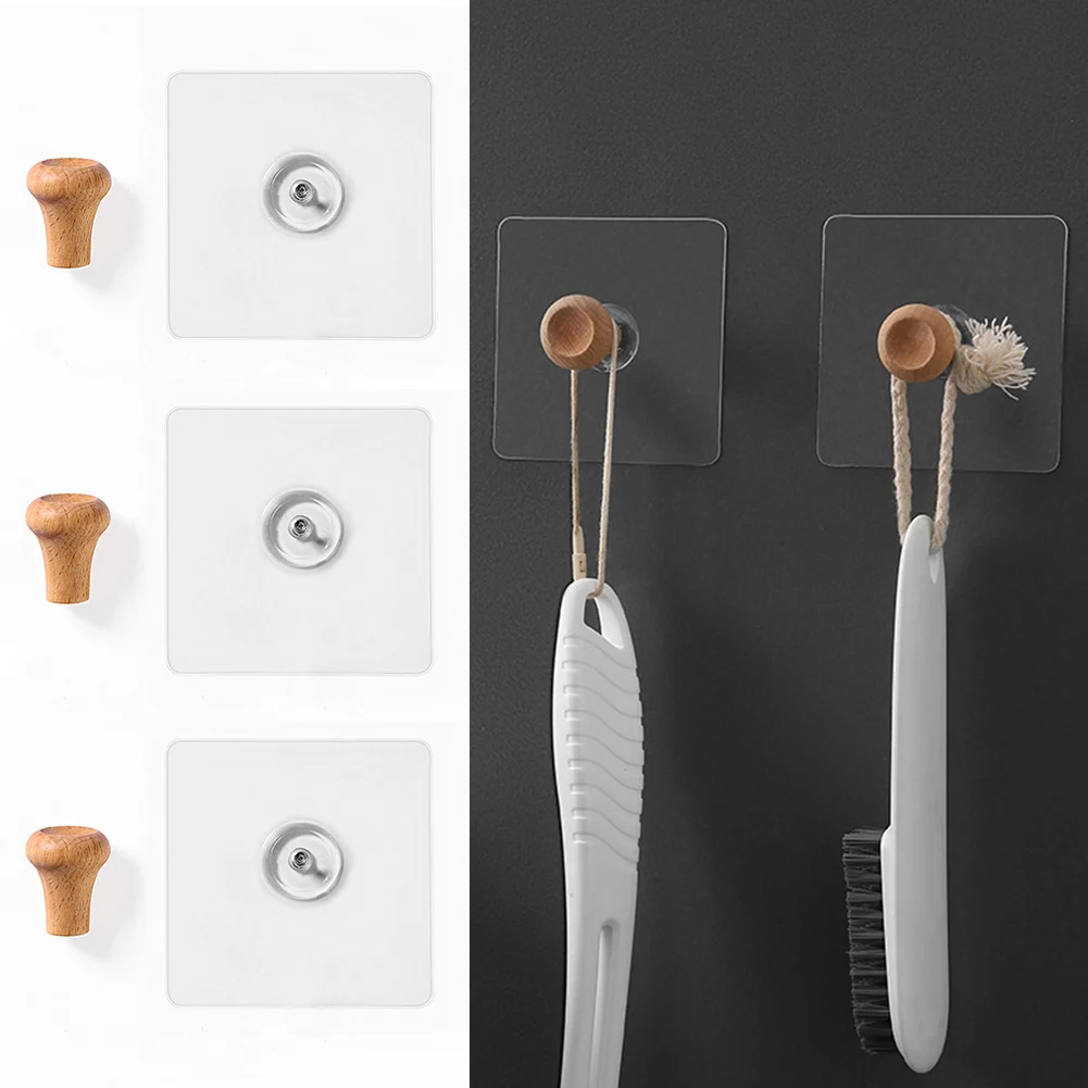 

1 Pcs Wooden Hooks Home Universal Hook Behind Door Clothes Keys Hanging Holder Self-adhesive Solid Wood Storage Rack