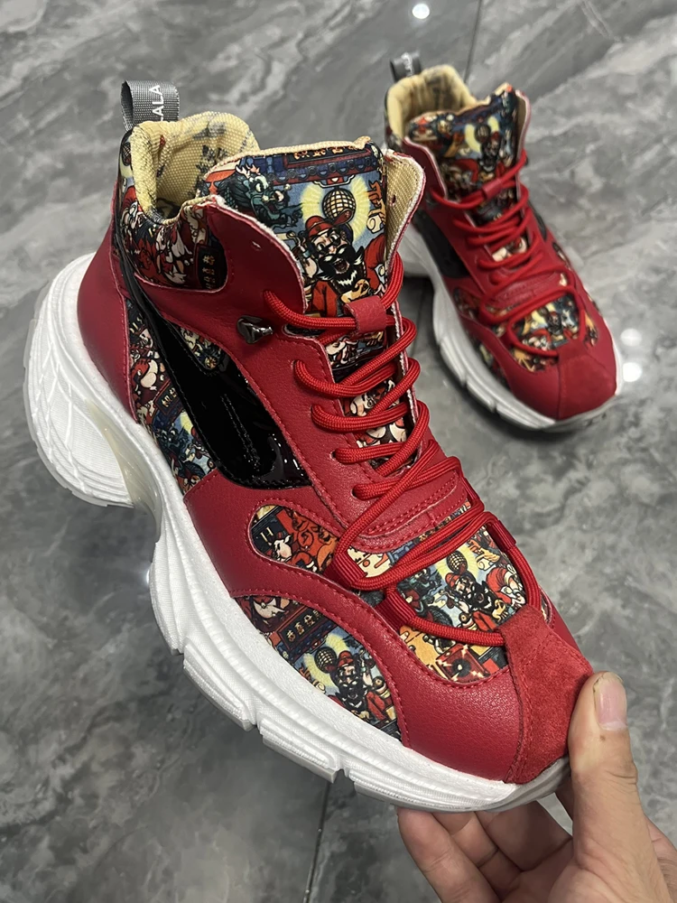Красные легкие кроссовки из натуральной кожи с принтом 2024 осень и зима модные на