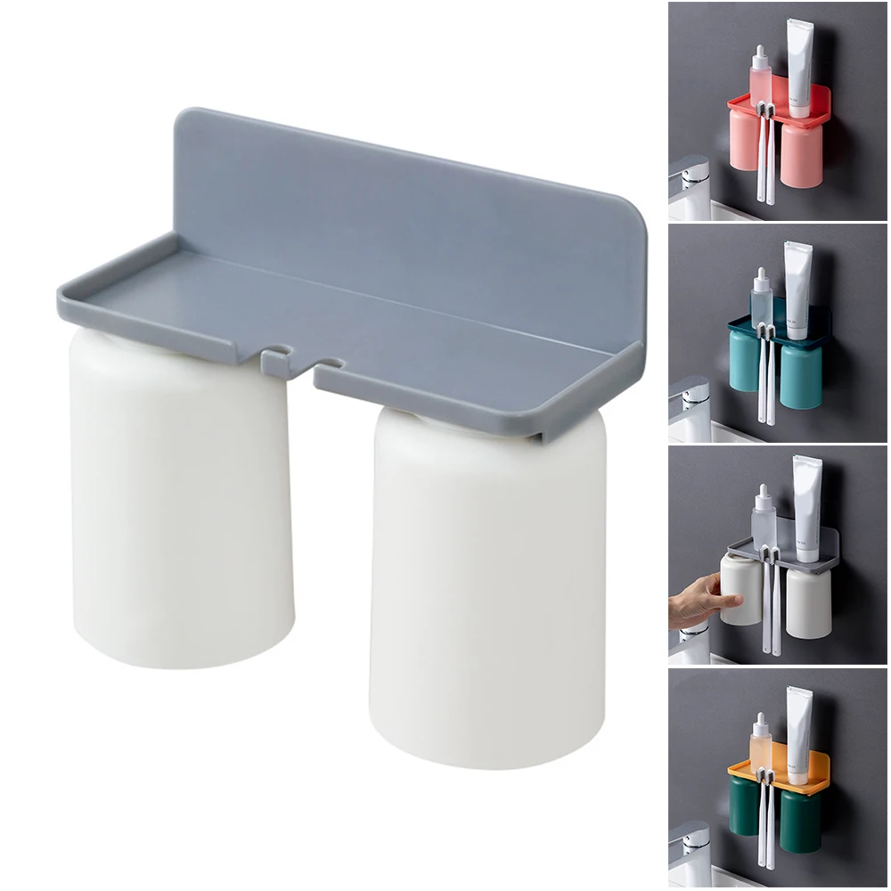 

Double Cup Toothbrush Holder Hanging Punch Free Wall-Mounted Rack for Bathroom Electric Body Seat Post Practical Storage Tool