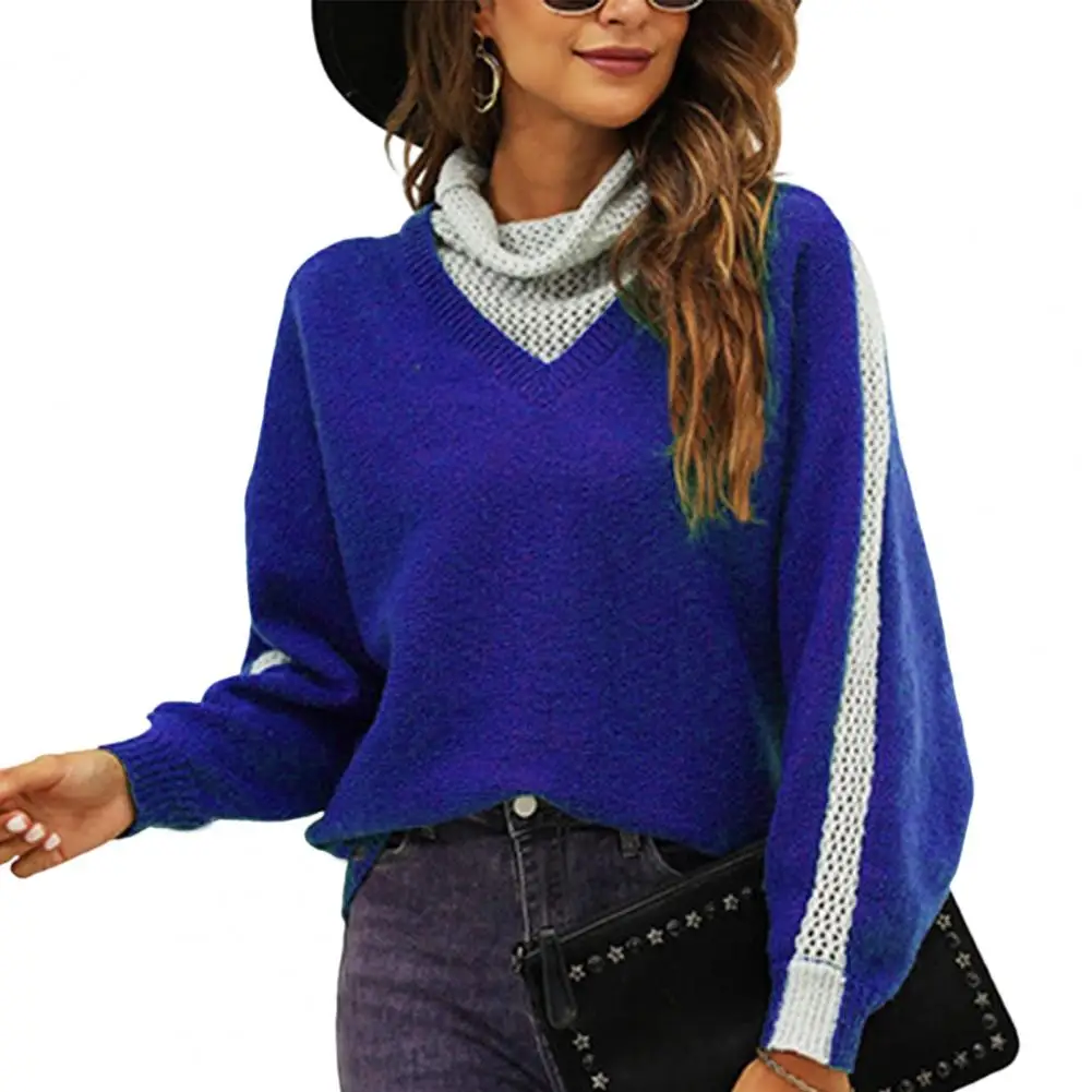 

Трикотажный свитер в рубчик, Женский Осенний пуловер в стиле пэчворк с воротником-ворсом и длинными рукавами, имитация двух предметов, женская одежда