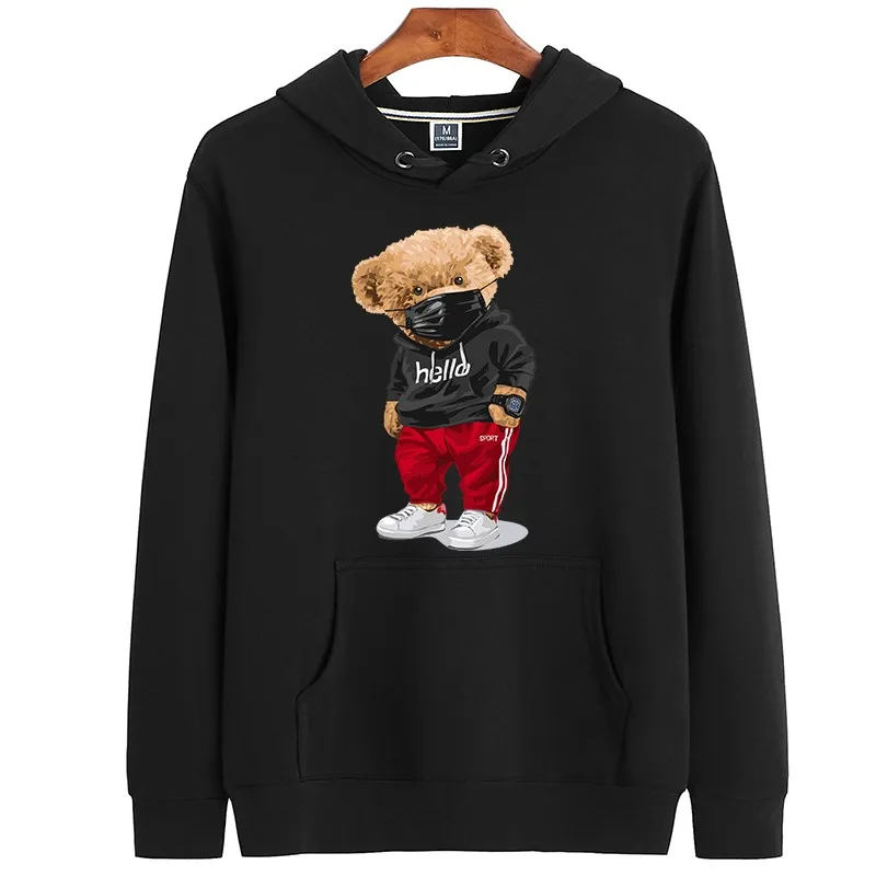 

100% Cotton Plus Velvet Sports Bear Sweater Women's Long-sleeved Pullover Winter Hot Style Super Dalian Hoodie Couple Sweatshirt