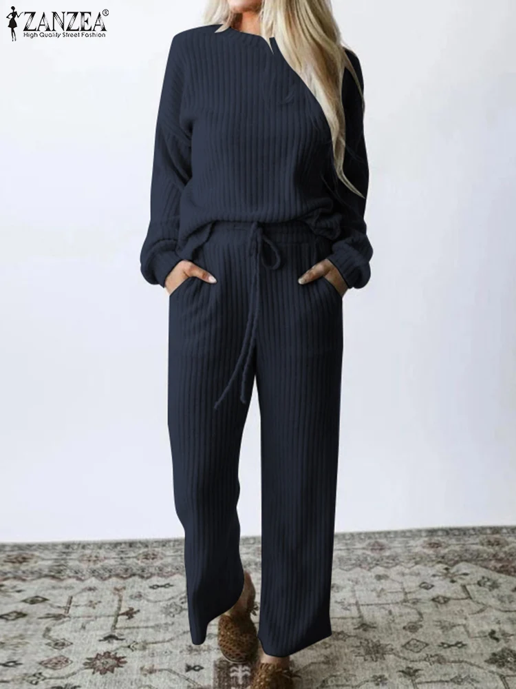 

Two Piece Sets Urban Tracksuit ZANZEA Fashion Women Trouser Suits Spring Long Sleeve Blouse Solid Wide Leg Pants Sets Outifits