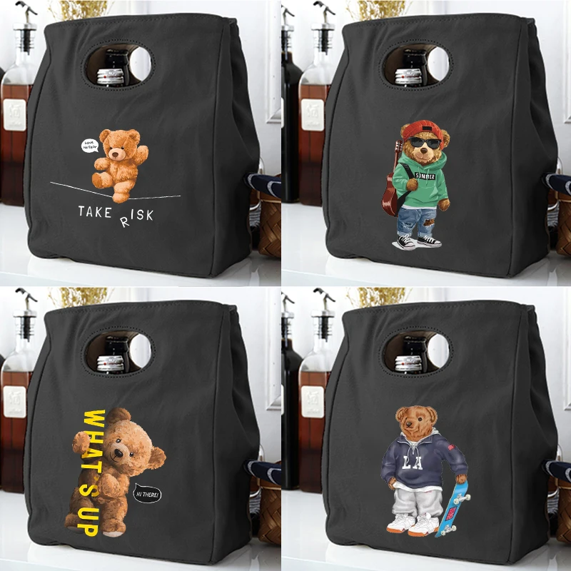 Insulated Heat Lunch Bags Kawaii Bear Doll Print Thermal Women Picnic Bento Box Boys Thermo Pouch Fresh Keeping Food Cooler Bag