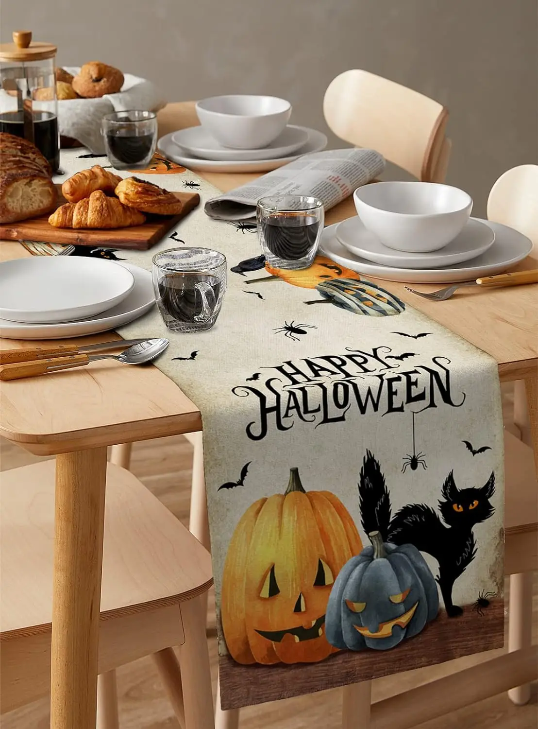 Halloween Horror na Dynia Nietoperz Lniany bieżnik stół Komoda Szaliki Farmhouse Kuchnia Jadalnia Bieżnik Dekoracje