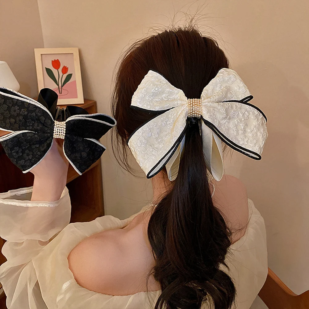 

New Korea Style Sweet Hairpin Cute Multi-layer Ribbon Lace Bow Bowknot Banana Hair Clip Women Fashion Styling Accessories Gifts