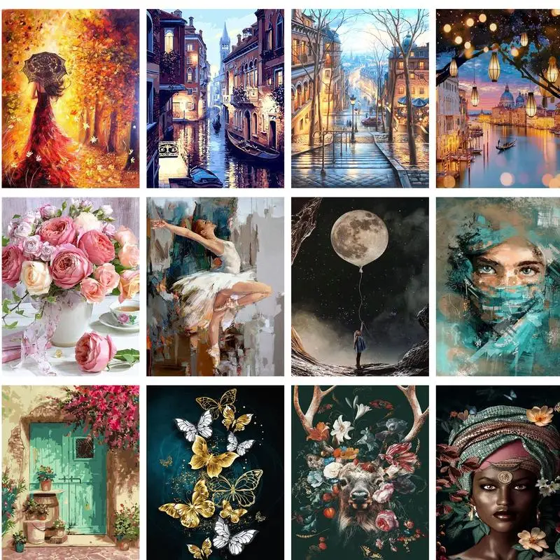 

GATYZTORY DIY Painting By Numbers Moon Landscape HandPainted Painting Drawing On Canvas Kill Time Unique Gift Home Decoration